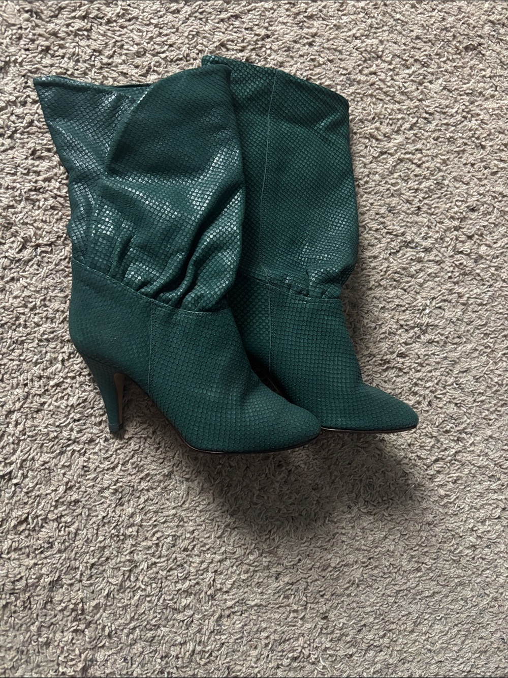 Women's Teal Textured Slouch Boot with Stiletto Heel 6.5